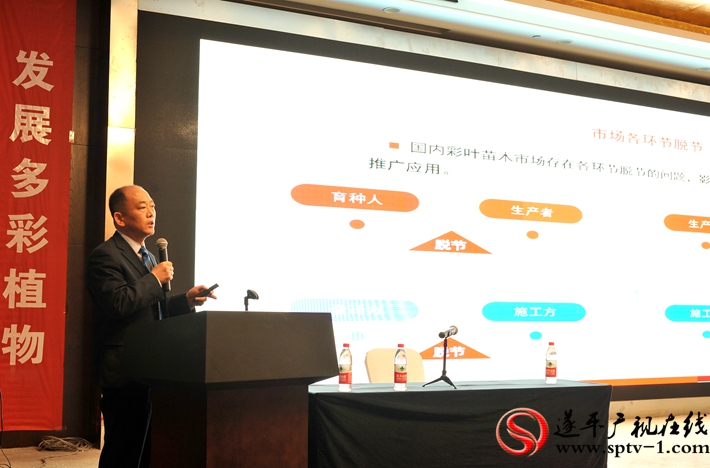 上图:河南名品彩叶苗木股份有限公司董事长王华明在国家林木种质资源共享服务平台2017年度工作会暨第四届全国林木种质资源与生态建设高端论坛作报告。